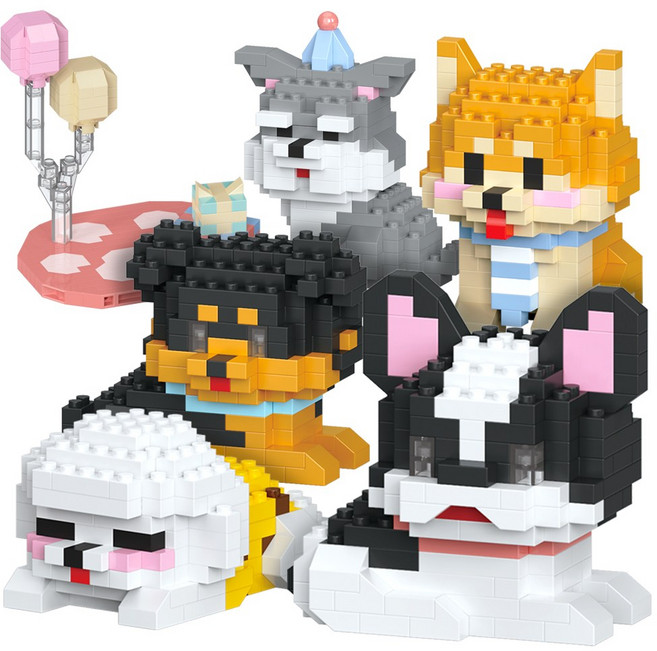 [알꿀밤-나노블럭-동물] E 미니 강아지 방석 6종 세트