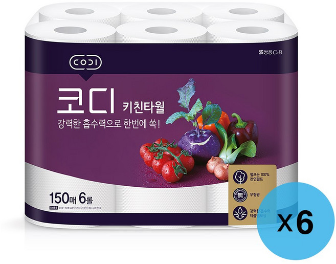 쌍용 코디 키친타올 150매 6롤 6입, 36개
