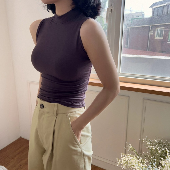 1+1 얇은목폴라 레이온 반목나시 쫄티 모달 민소매