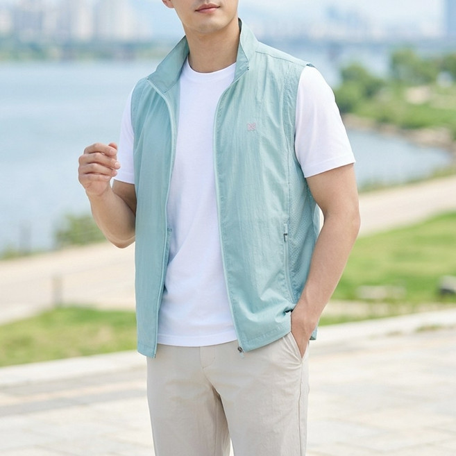 [간절기부터 쭉 쾌적한 착용감]남성 초경량 집업 바람막이 등산 작업 조끼 MBVM403 (95~110)