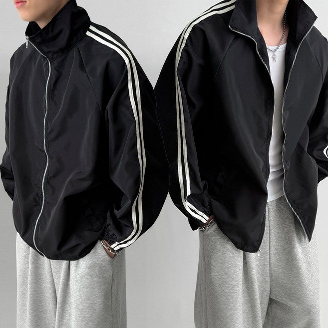 빠델 남성 오버핏 사이드 두줄 하이넥 방풍 트랙 바람막이