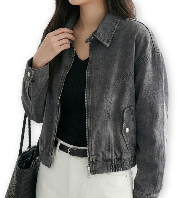 메리앤유 라운드 절개 워싱 청 데님 집업 자켓 점퍼 아우터