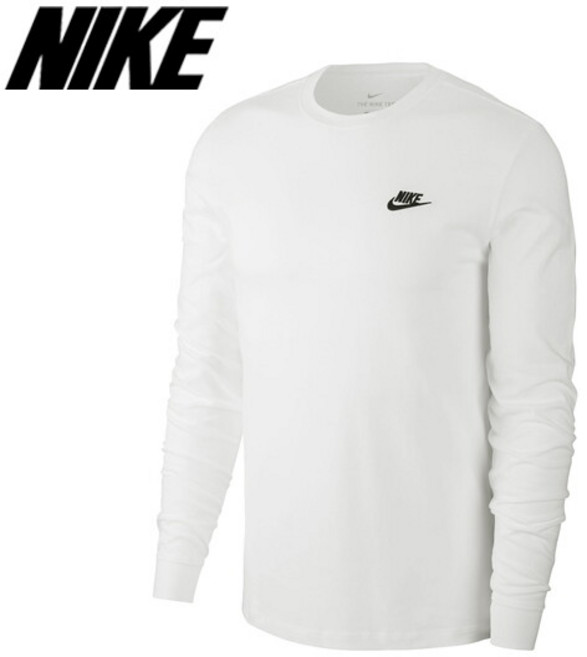 [나이키] 남성 긴팔 스포츠웨어 클럽 롱슬리브티 간절기 라운드 티셔츠 화이트 AR5193-100