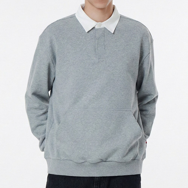 남녀공용 오버핏 캥거루 포켓 카라 맨투맨