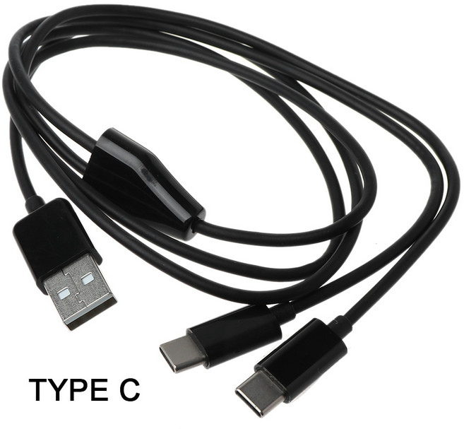 유니버설 2 in 1 고속 충전 코드 스플리터 USB to 2 Type-C 충전 케이블, Black, 1개