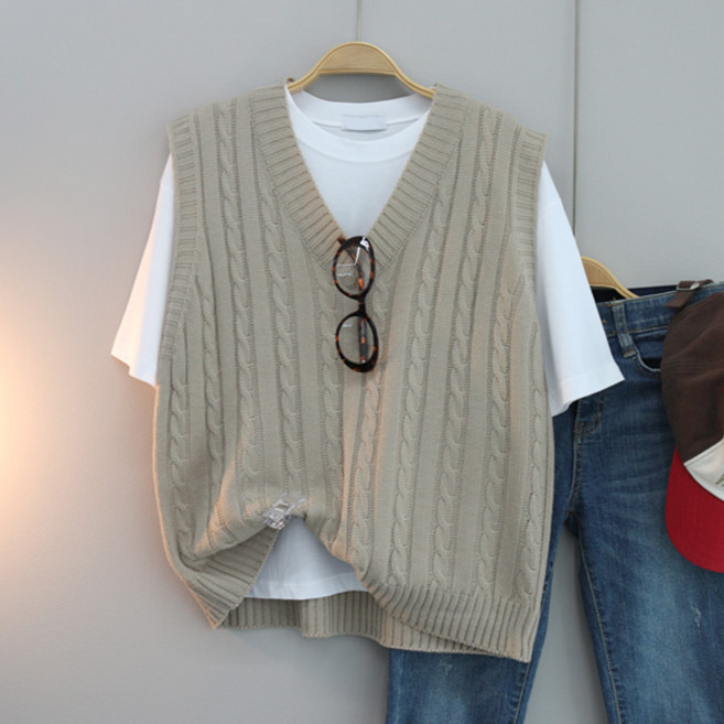 달콩 슈슈꽈배기브이넥니트조끼 여성 빅사이즈 베스트