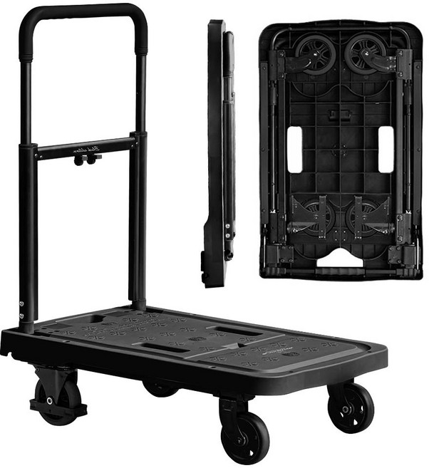 로티홈시스 접이식 카트 쇼핑 마트 폴딩 손수레 핸드 시장 4바퀴, 올블랙, 1개