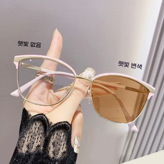 DZX 남녀공용 변색 패션 블루라이트 차단 안경 예쁜 민낯 선글라스 안경천+안경집