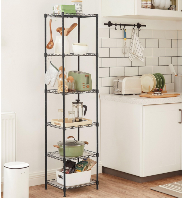 SONGMICS 튼튼한 다용도 조립식 메탈 철제 스탠드 수납 선반, 6단, 블랙