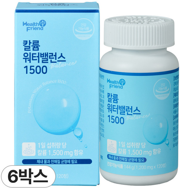 헬스프랜드 칼륨 워터밸런스 1500, 6개, 120정