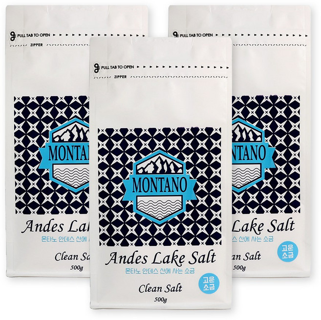 친환경 몬타노 안데스 호수 소금 탄소중립 신재생 포장재 사용, 3개, 500g