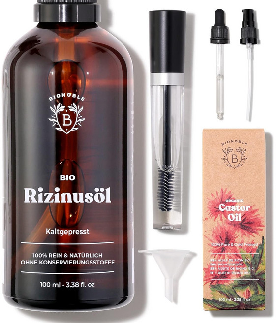 유럽 Bionoble 유기농 캐스터 오일 100 천연 냉압착 피마자유 속눈썹 눈썹 몸 머리카락 수염 손톱 비건 유리병 스킨케어 바디케어 바디오일 헤어에센스 아주까리기름 속눈썹영양제, 100ml1팩, 마스카라 없이, 100ml, 1개