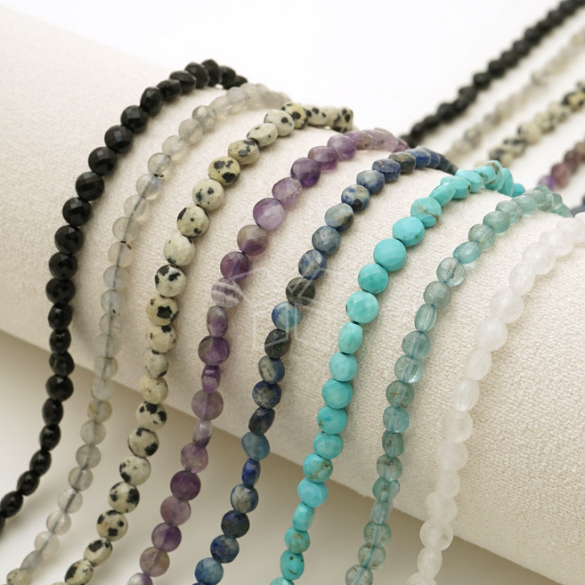 [엔비즈] 천연 원석 컷팅 납작 라운드 4mm 비즈 블루그레이계열 DIY 팔찌 목걸이 만들기 재료