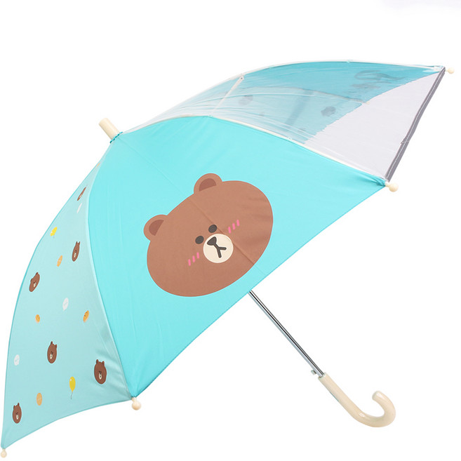 라인프렌즈 브라운앤프렌즈 팝아이콘 자동 우산 살길이 53cm 비닐 투명 안전 어린이 초등 학생 아동