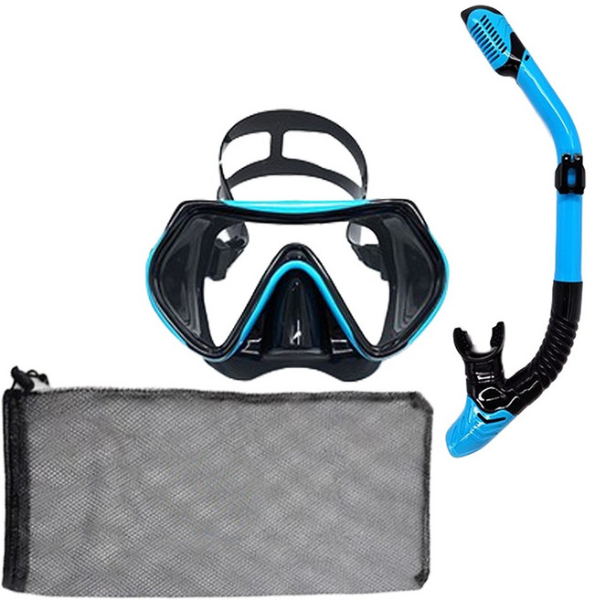 쉬핑 스노쿨링마스크 세트 센터스노클 일안식 수경, 블루