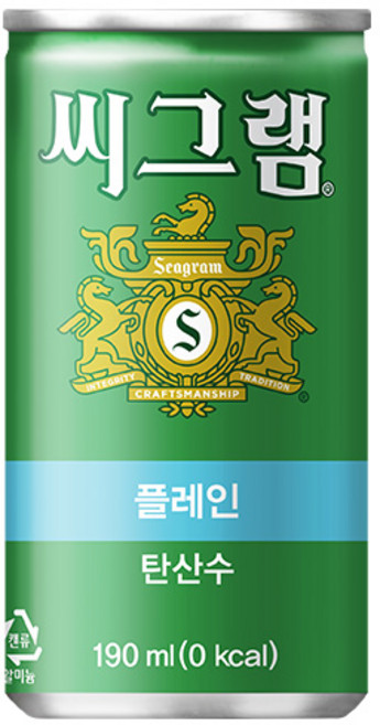 씨그램 탄산수 플레인 190ml 캔, 1개