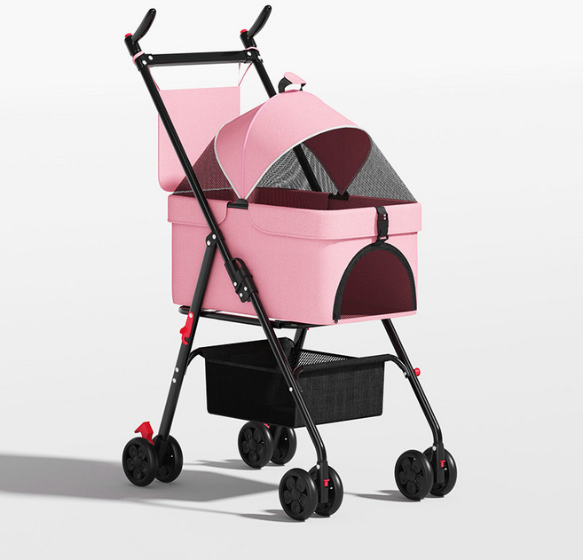 Lovfir 프리미엄 반려동물 개고양이 애완 카트 접이식 탈부착 대형 강아지, 연근 핑크