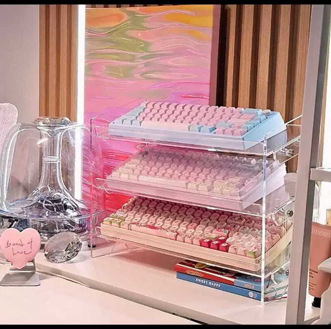 키보드 보관함 투명 아크릴 전시진열대 선반 케이스, 42cm 3단 스탠드, 1개