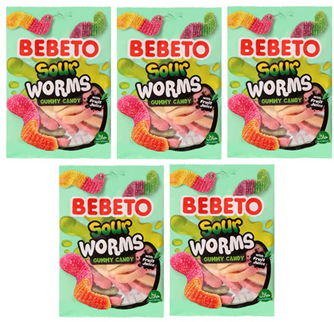 베베토 사워 웜즈 젤리, 80g, 5개
