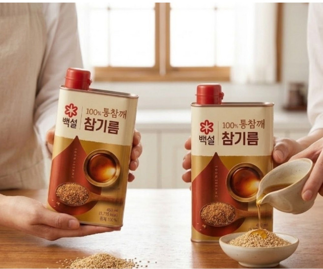 백설 100퍼센트 통 참깨 참기름 고소한 통참깨 압착, 2개, 450ml
