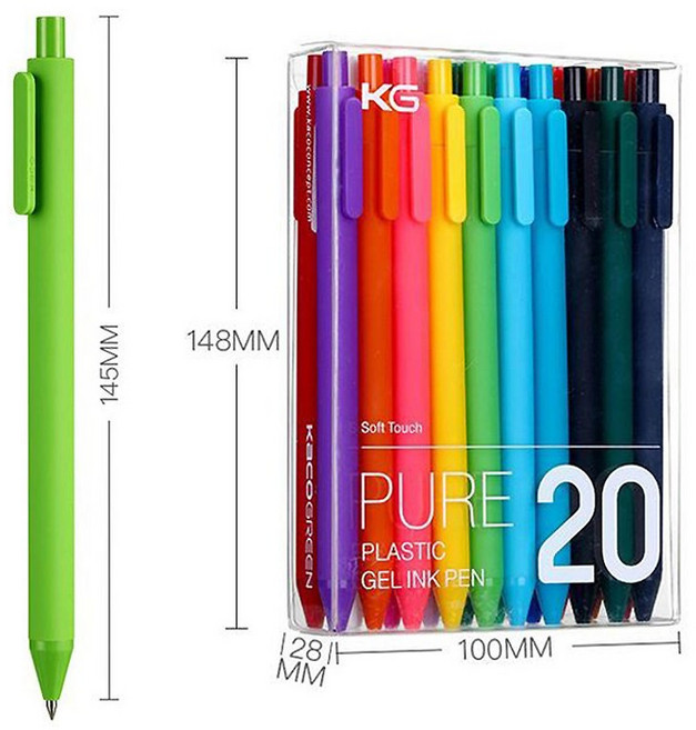 KACO PURE 소프트 젤펜 0.5mm 20p, 1세트, 혼합 색상