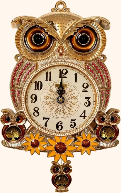 비욘드아트 부엉이벽시계 무소음 거실 카페 인테리어 집들이선물, 레드