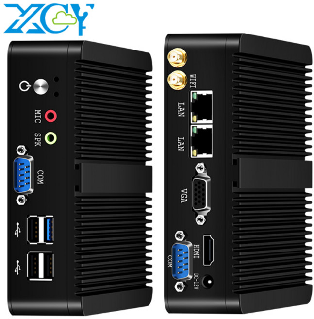 XCY 팬리스 미니 PC Intel Celeron J1900 쿼드 코어 2.0GHz 2x RS232 2x LAN Windows 10 Linux 임베디드 IoT 산업용 컴퓨터, 8.8G RAM 128G SSD WiFi - Intel