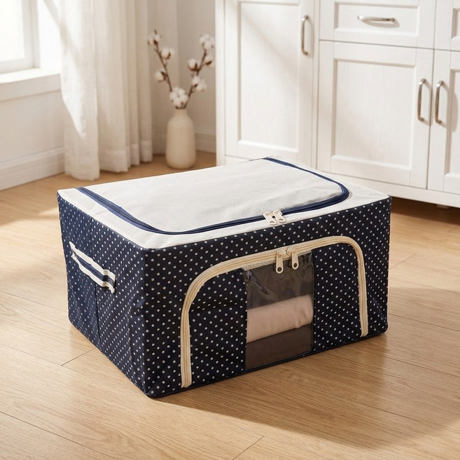 도트무늬 패브릭 리빙박스 이불정리함 의류보관함, 1개, 도트무늬네이비