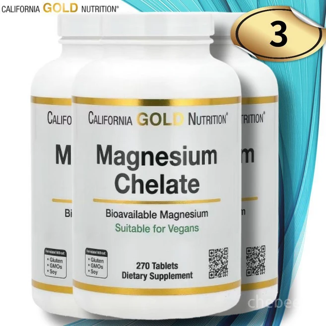 CaliforniaGoldMagnesium Chelate 캘리포니아 골드 마그네슘 킬레이트 210 mg 90개입, 270정, 3개 - 쿠팡