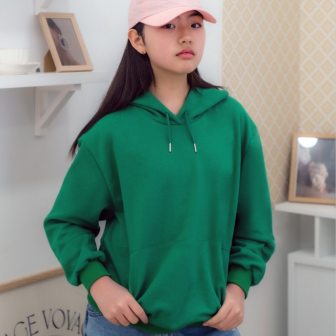 이라인 국산 아동 긴팔 후드티 남녀공용 특양면 무지