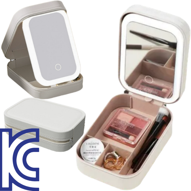 프라홈 미니 휴대용 LED 메이크업 하드 케이스 방수 파우치 가방, 화이트