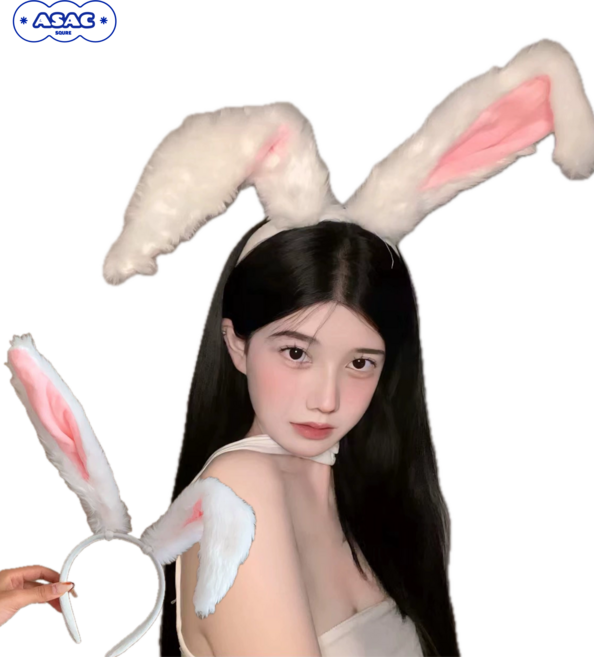 31cm 대왕 토끼귀 파티 머리띠 아삭스퀘어, 화이트