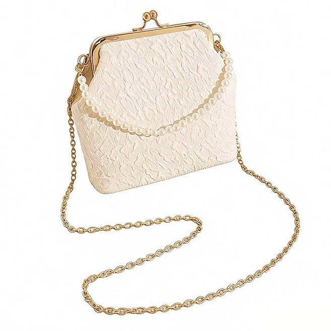 엠보 텍스처 토트백 골드 체인 진주 여성