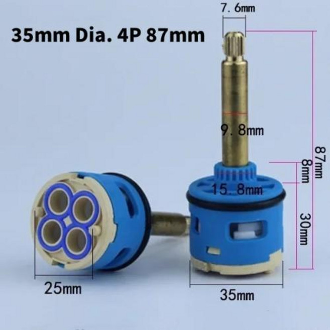 주방 욕실 수도꼭지 액세서리 물 절약 교체 세라믹 스풀 샤워실 믹서 탭 카트리지 밸브 1PC, [11] 35mm Dia. 4P 87mm L, 1개