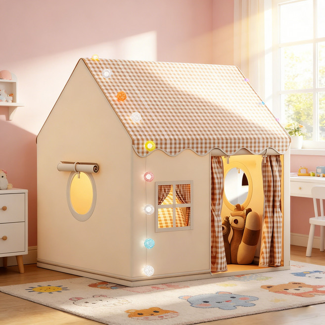 2025년 어린이 텐트 어린이 접이식 플레이텐트 공주성 아기놀이집 유아용 장난감 하우스 폴리폴 텐트 실내 놀이용 대형 텐트, 카키, 1개