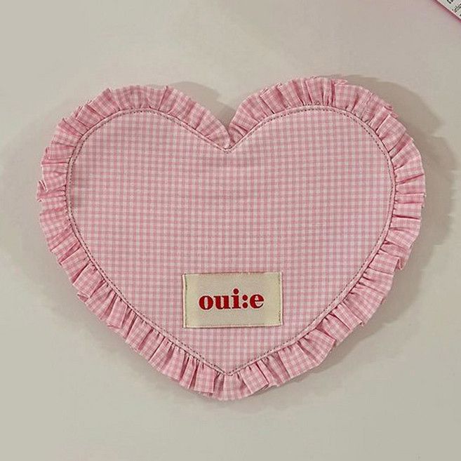 하트 모양 체크무늬 순면 애완동물 식사 매트 강아지 밥그릇 귀여운 레이스 사진 분위기 장식 소품, 핑크, M