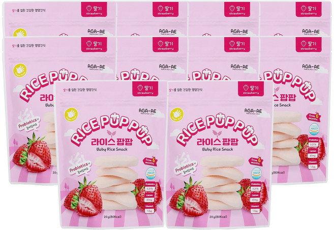 라이스팝팝 유기농 쌀과자 떡뻥, 20g, 10개, 딸기
