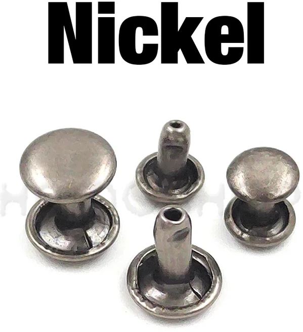 100sets 6-8mm 금속 더블 캡 라운드 리벳 스터드 충돌 네일 스파이크 락 가죽 공예 신발 벨트 의류 팔찌 DI, Nickel, 6 x 6mm, 1개