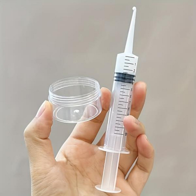 1세트/4개 액체 샘플 분배용 플라스틱 주사기; 곡선형 노즐이 있는 스킨 케어 로션/로션용 12ml 디스펜서