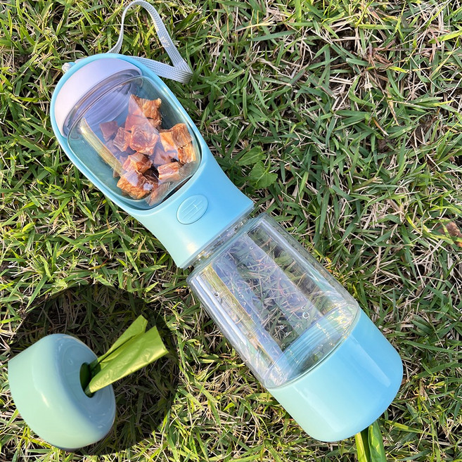 웰찹 산책트리오 3 in 1 휴대용 강아지 산책 물통 간책통 배변봉투 올인원 물병 400ml, 1개, 스카이블루