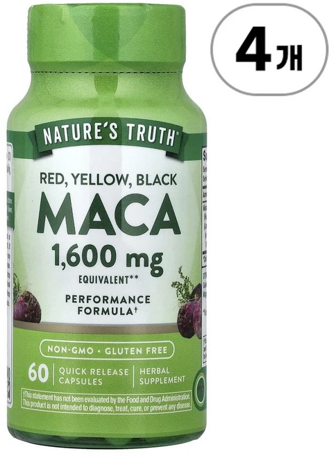 네이처스 트루스 레드 옐로우 블랙 마카 1 600mg Nature's Truth Red Yellow Black Maca 1 600 mg 60정, 4개 - 쿠팡