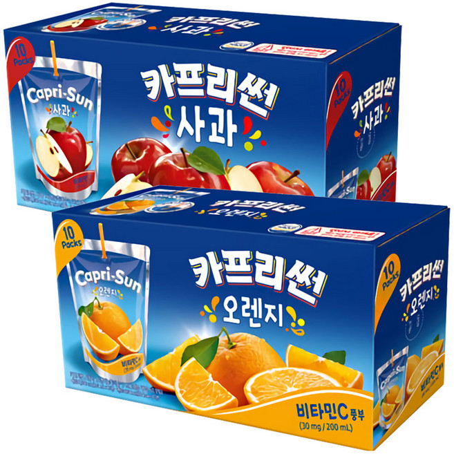 카프리썬 2종 세트 (오렌지 200ml x 10P + 사과 200ml x 10P), 1세트