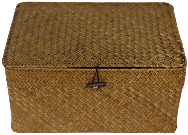 쏠리또 천연라탄 사각바구니 소형 중형 대형 덮개 정리함, 옅은갈색, 1개