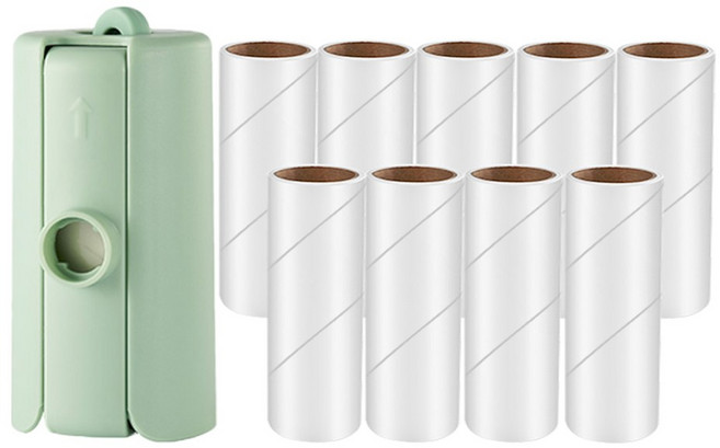 스패로우하우스 휴대용 사선컷팅 테이프 클리너 돌돌이 10cm 본품 민트 + 리필용 10개, 1세트