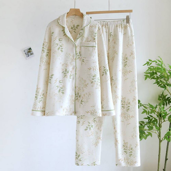 숲속 그린 순면 기모 누빔 겨울 홈웨어 세트