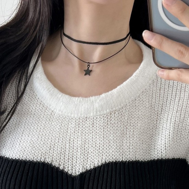 [마리엔코코]블랙 별 두 줄 초커목걸이_IH
