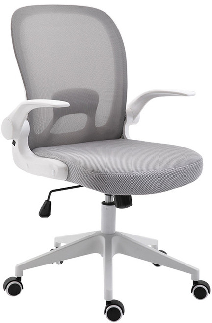 極美家居 折疊電腦椅 旋轉椅 透氣 辦公室 讀書椅, 白灰色-椅背一鍵折疊/扶手可翻轉