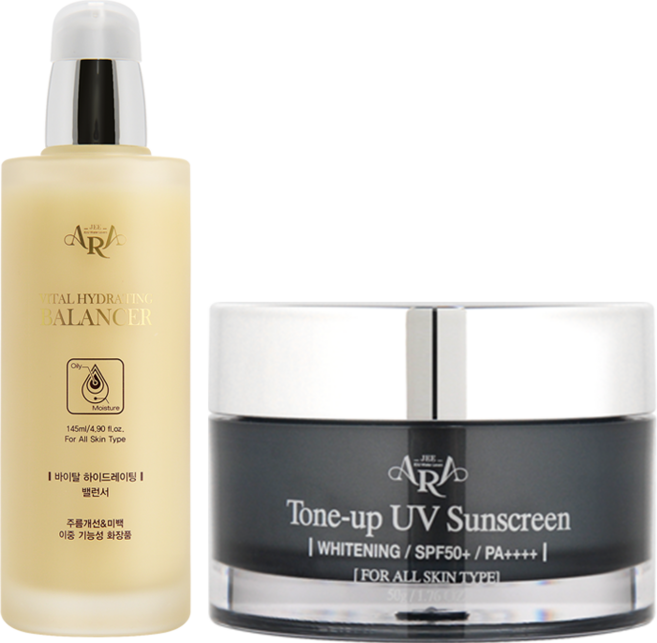 JEEARA TONER TONE UP SUNCREEN CREAM SET 제이아라 보습 기미잡티 토너 선스크린 크림세트, *