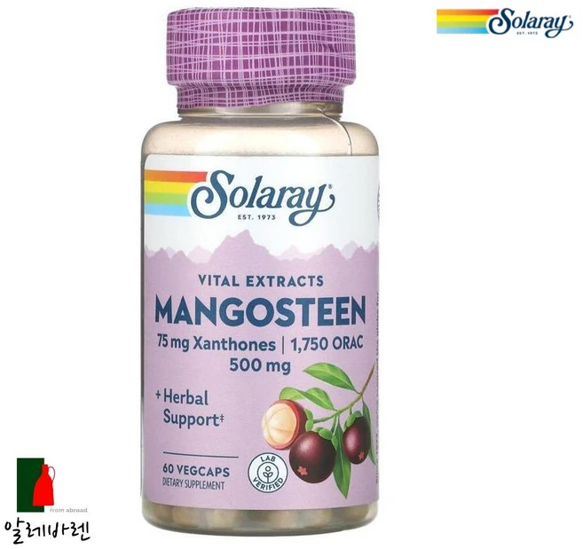 솔라레이 망고스틴 열매 추출물 500mg 베지 캡슐, 1개, 60정 - 쿠팡