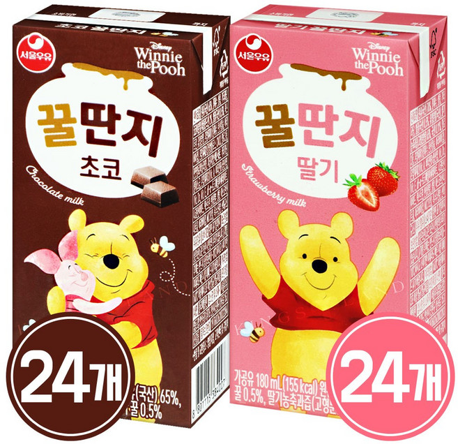 서울 우유 딸기꿀단지 180ml + 초코꿀단지 180ml, 48개